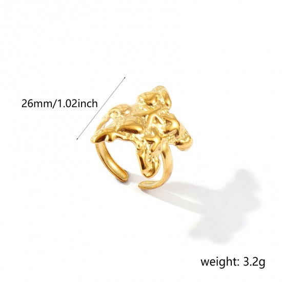 Bild von Großhandel Frauen Geschenk Seesterne Offen Verstellbar Ring, 18K Vergoldet 304 Edelstahl, Umweltfreundliche PVD Ozean Schmuck Stilvoll Schmuckbedarf, 17.3mm（US Größe:7), 1 Stück