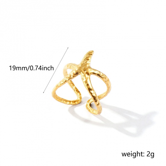 Bild von Großhandel Frauen Geschenk Seesterne Offen Verstellbar Ring, 18K Vergoldet 304 Edelstahl, Umweltfreundliche PVD Ozean Schmuck Stilvoll Schmuckbedarf, 17.3mm（US Größe:7), 1 Stück