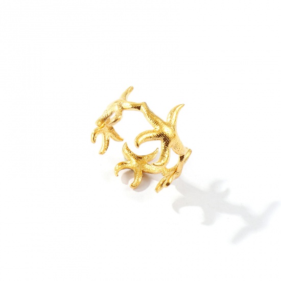 Bild von Großhandel Frauen Geschenk Seesterne Offen Verstellbar Ring, 18K Vergoldet 304 Edelstahl, Umweltfreundliche PVD Ozean Schmuck Stilvoll Schmuckbedarf, 17.3mm（US Größe:7), 1 Stück