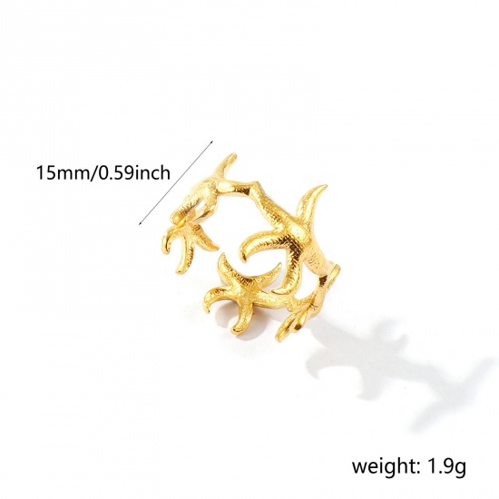 Bild von Großhandel Frauen Geschenk Seesterne Offen Verstellbar Ring, 18K Vergoldet 304 Edelstahl, Umweltfreundliche PVD Ozean Schmuck Stilvoll Schmuckbedarf, 17.3mm（US Größe:7), 1 Stück