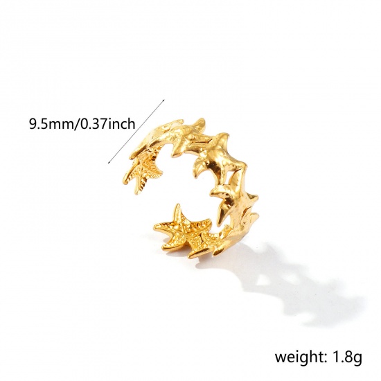 Bild von Großhandel Frauen Geschenk Seesterne Offen Verstellbar Ring, 18K Vergoldet 304 Edelstahl, Umweltfreundliche PVD Ozean Schmuck Stilvoll Schmuckbedarf, 17.3mm（US Größe:7), 1 Stück