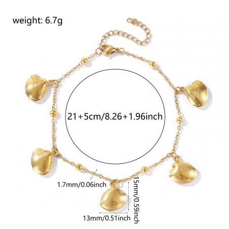 Bild von Großhandel Muschel 304 Edelstahl Station Fußkettchen, 18K Echtgold plattiert Umweltfreundliche PVD, Frauen Ozean Schmuck Stilvoll Geschenk Schmuckbedarf, 21cm + 5cm lang, 1 Strang