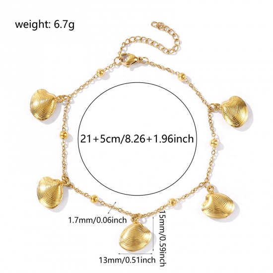 Picture of Wholesale Shell 304 Stainless Steel Station Anklet, 18K Real Gold Plated Eco-friendly PVD, Women's Ocean Jewelry Stylish Gift Jewelry Supply, 21cm(8.3") + 5cm(2") long, 1 Piece