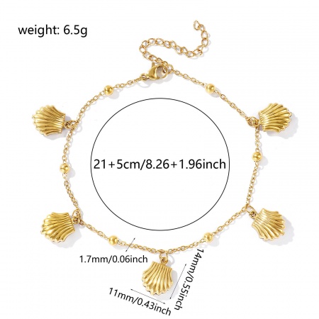 Bild von Großhandel Muschel 304 Edelstahl Station Fußkettchen, 18K Echtgold plattiert Umweltfreundliche PVD, Frauen Ozean Schmuck Stilvoll Geschenk Schmuckbedarf, 21cm + 5cm lang, 1 Strang