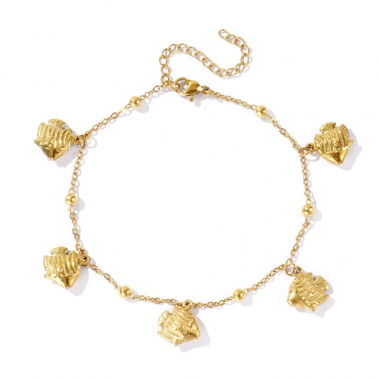 Picture of Wholesale Tropical Fish 304 Stainless Steel Station Anklet, 18K Real Gold Plated Eco-friendly PVD, Women's Ocean Jewelry Stylish Gift Jewelry Supply, 21cm(8.3") + 5cm(2") long, 1 Piece