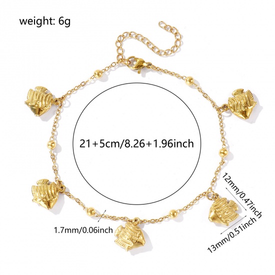 Picture of Wholesale Tropical Fish 304 Stainless Steel Station Anklet, 18K Real Gold Plated Eco-friendly PVD, Women's Ocean Jewelry Stylish Gift Jewelry Supply, 21cm(8.3") + 5cm(2") long, 1 Piece