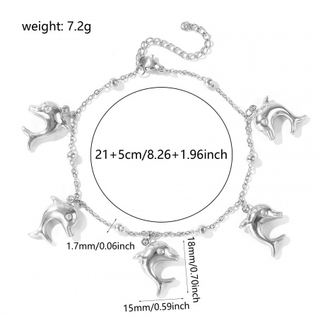 Bild von Großhandel Delfine 304 Edelstahl Station Fußkettchen, Silberfarbe Frauen Ozean Schmuck Stilvoll Geschenk Schmuckbedarf, 21cm + 5cm lang, 1 Strang