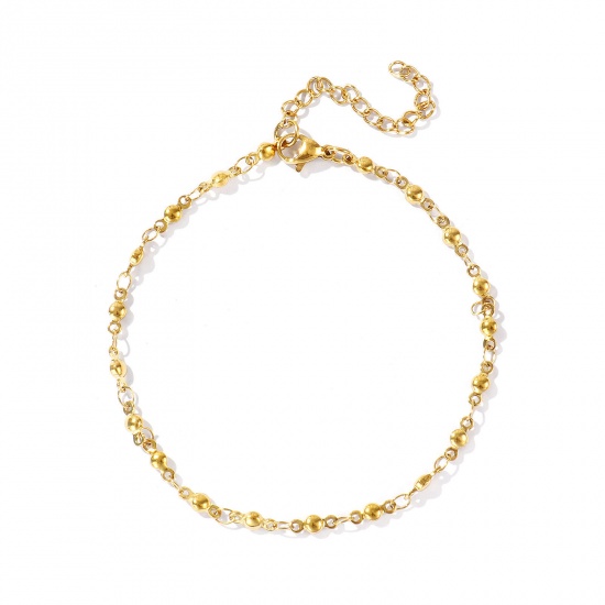 Picture of Wholesale Round 304 Stainless Steel Handmade Link Chain Anklet, 18K Real Gold Plated Eco-friendly PVD, Women's Simple & Casual 21cm(8.3") long, Chain Size: 3mm, 1 Piece