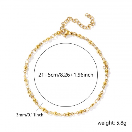 Bild von Großhandel Rund 304 Edelstahl Handgefertigte Gliederkette Fußketten, 18K Echtgold plattiert Umweltfreundliche PVD, Frauen Einfach und lässig 21cm lang, Kettengröße: 3mm, 1 Strang