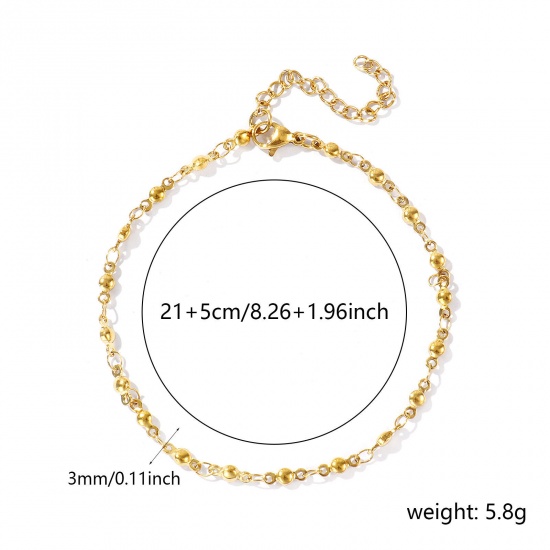 Picture of Wholesale Round 304 Stainless Steel Handmade Link Chain Anklet, 18K Real Gold Plated Eco-friendly PVD, Women's Simple & Casual 21cm(8.3") long, Chain Size: 3mm, 1 Piece