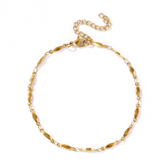 Picture of Wholesale Marquise 304 Stainless Steel Handmade Link Chain Anklet, 18K Real Gold Plated Eco-friendly PVD, Women's Simple & Casual 21cm(8.3") long, Chain Size: 2.5mm, 1 Piece