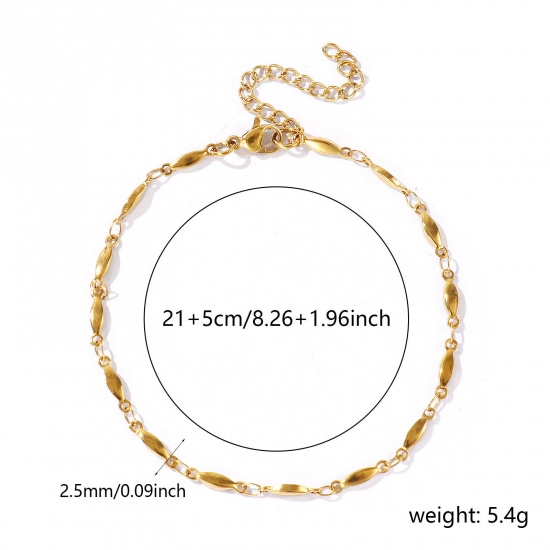 Picture of Wholesale Marquise 304 Stainless Steel Handmade Link Chain Anklet, 18K Real Gold Plated Eco-friendly PVD, Women's Simple & Casual 21cm(8.3") long, Chain Size: 2.5mm, 1 Piece