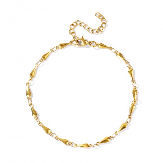 Picture of Wholesale Drop 304 Stainless Steel Handmade Link Chain Anklet, 18K Real Gold Plated Eco-friendly PVD, Women's Simple & Casual 21cm(8.3") long, Chain Size: 3.5mm, 1 Piece