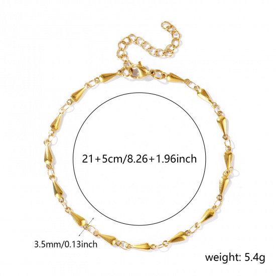 Picture of Wholesale Drop 304 Stainless Steel Handmade Link Chain Anklet, 18K Real Gold Plated Eco-friendly PVD, Women's Simple & Casual 21cm(8.3") long, Chain Size: 3.5mm, 1 Piece