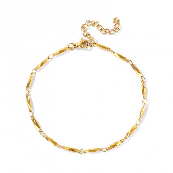 Picture of Wholesale Rectangle 304 Stainless Steel Handmade Link Chain Anklet, 18K Real Gold Plated Eco-friendly PVD, Women's Simple & Casual 21cm(8.3") long, Chain Size: 2.5mm, 1 Piece