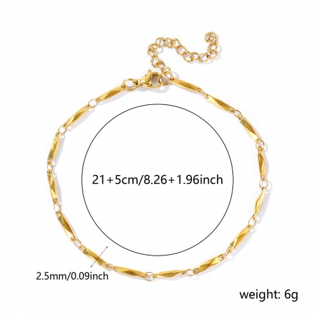 Bild von Großhandel Rechteck 304 Edelstahl Handgefertigte Gliederkette Fußketten, 18K Echtgold plattiert Umweltfreundliche PVD, Frauen Einfach und lässig 21cm lang, Kettengröße: 2.5mm, 1 Strang