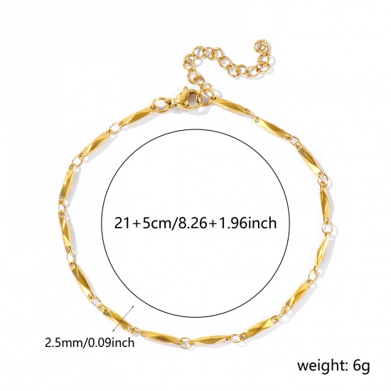 Picture of Wholesale Rectangle 304 Stainless Steel Handmade Link Chain Anklet, 18K Real Gold Plated Eco-friendly PVD, Women's Simple & Casual 21cm(8.3") long, Chain Size: 2.5mm, 1 Piece