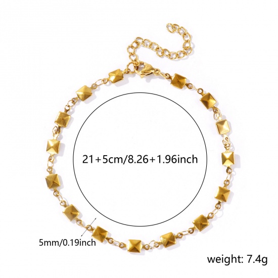 Picture of Wholesale Square 304 Stainless Steel Handmade Link Chain Anklet, 18K Real Gold Plated Eco-friendly PVD, Women's Simple & Casual 21cm(8.3") long, Chain Size: 5mm, 1 Piece