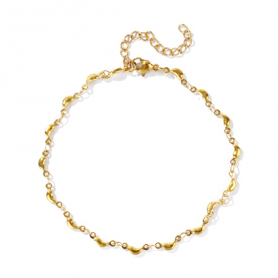 Picture of Wholesale Drop 304 Stainless Steel Handmade Link Chain Anklet, 18K Real Gold Plated Eco-friendly PVD, Women's Simple & Casual 21cm(8.3") long, Chain Size: 4mm, 1 Piece