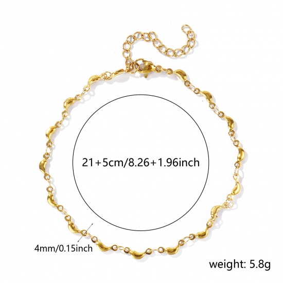 Picture of Wholesale Drop 304 Stainless Steel Handmade Link Chain Anklet, 18K Real Gold Plated Eco-friendly PVD, Women's Simple & Casual 21cm(8.3") long, Chain Size: 4mm, 1 Piece