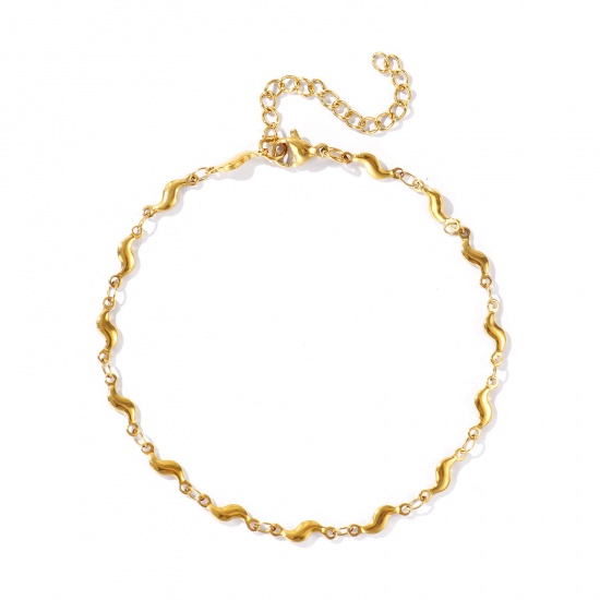 Picture of Wholesale S Shaped 304 Stainless Steel Handmade Link Chain Anklet, 18K Real Gold Plated Eco-friendly PVD, Women's Simple & Casual 21cm(8.3") long, Chain Size: 4mm, 1 Piece