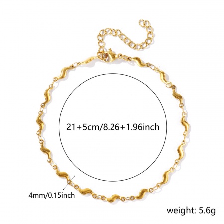 Bild von Großhandel S-Form 304 Edelstahl Handgefertigte Gliederkette Fußketten, 18K Echtgold plattiert Umweltfreundliche PVD, Frauen Einfach und lässig 21cm lang, Kettengröße: 4mm, 1 Strang
