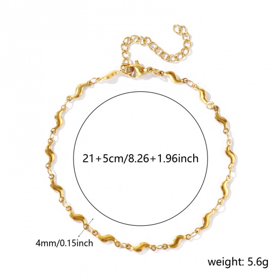 Picture of Wholesale S Shaped 304 Stainless Steel Handmade Link Chain Anklet, 18K Real Gold Plated Eco-friendly PVD, Women's Simple & Casual 21cm(8.3") long, Chain Size: 4mm, 1 Piece