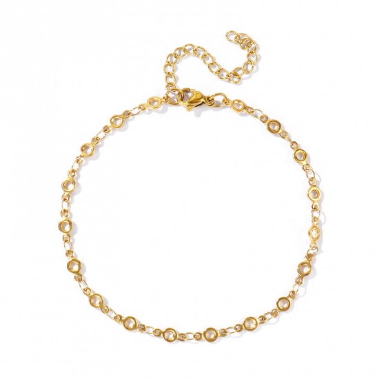 Picture of Wholesale Round 304 Stainless Steel Handmade Link Chain Anklet, 18K Real Gold Plated Eco-friendly PVD, Women's Simple & Casual 21cm(8.3") long, Chain Size: 4mm, 1 Piece