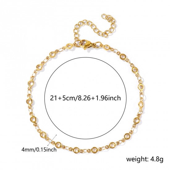 Picture of Wholesale Round 304 Stainless Steel Handmade Link Chain Anklet, 18K Real Gold Plated Eco-friendly PVD, Women's Simple & Casual 21cm(8.3") long, Chain Size: 4mm, 1 Piece