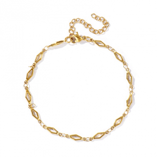 Picture of Wholesale Rhombus 304 Stainless Steel Handmade Link Chain Anklet, 18K Real Gold Plated Eco-friendly PVD, Women's Simple & Casual 21cm(8.3") long, 1 Piece