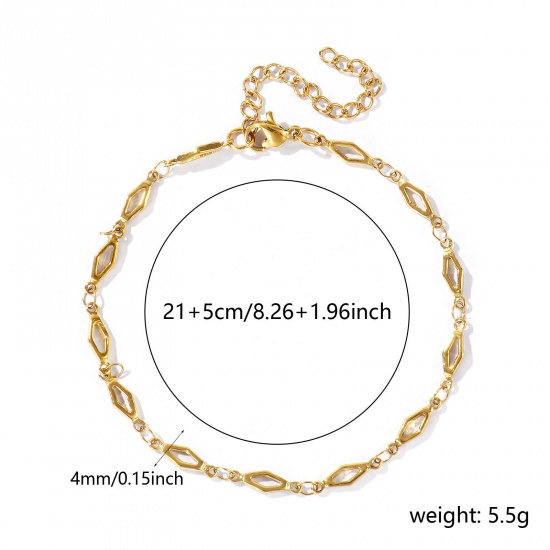 Picture of Wholesale Rhombus 304 Stainless Steel Handmade Link Chain Anklet, 18K Real Gold Plated Eco-friendly PVD, Women's Simple & Casual 21cm(8.3") long, 1 Piece