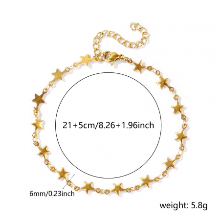Bild von Großhandel Pentagramm Stern 304 Edelstahl Handgefertigte Gliederkette Fußketten, 18K Echtgold plattiert Umweltfreundlich PVD Anti-Anlauf Hypoallergen, Frauen Stilvoll Einfach und lässig Geschenk Schmuckbedarf, 21cm + 5cm lang, 1 Strang