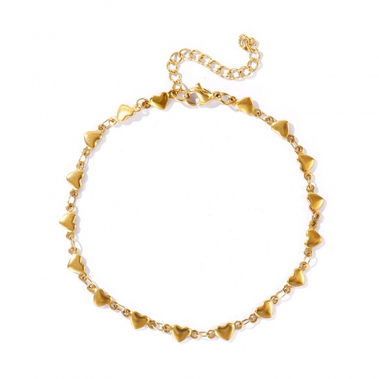 Picture of Wholesale Heart 304 Stainless Steel Handmade Link Chain Anklet, 18K Real Gold Plated Eco-friendly PVD Anti-Tarnish Hypoallergenic, Women's Stylish Simple & Casual Gift Jewelry Supply, 21cm(8.3") + 5cm(2") long, 1 Piece