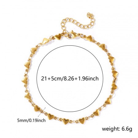 Bild von Großhandel Herz 304 Edelstahl Handgefertigte Gliederkette Fußketten, 18K Echtgold plattiert Umweltfreundlich PVD Anti-Anlauf Hypoallergen, Frauen Stilvoll Einfach und lässig Geschenk Schmuckbedarf, 21cm + 5cm lang, 1 Strang