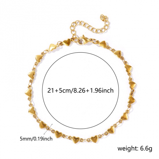 Picture of Wholesale Heart 304 Stainless Steel Handmade Link Chain Anklet, 18K Real Gold Plated Eco-friendly PVD Anti-Tarnish Hypoallergenic, Women's Stylish Simple & Casual Gift Jewelry Supply, 21cm(8.3") + 5cm(2") long, 1 Piece