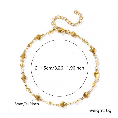 Bild von Großhandel Herz 304 Edelstahl Handgefertigte Gliederkette Fußketten, 18K Echtgold plattiert Umweltfreundlich PVD Anti-Anlauf Hypoallergen, Frauen Stilvoll Einfach und lässig Geschenk Schmuckbedarf, 21cm + 5cm lang, 1 Strang