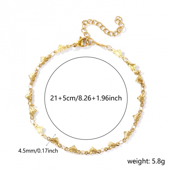 Picture of Wholesale 304 Stainless Steel Handmade Link Chain Anklet, 18K Real Gold Plated Eco-friendly PVD Anti-Tarnish Hypoallergenic, Women's Stylish Simple & Casual Gift Jewelry Supply, 21cm(8.3") + 5cm(2") long, 1 Piece