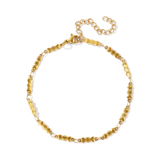 Picture of Wholesale 304 Stainless Steel Handmade Link Chain Anklet, 18K Real Gold Plated Eco-friendly PVD Anti-Tarnish Hypoallergenic, Women's Stylish Simple & Casual Gift Jewelry Supply, 21cm(8.3") + 5cm(2") long, 1 Piece