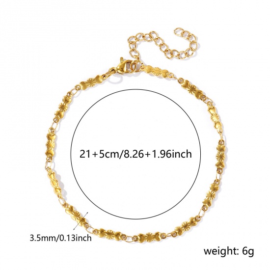 Picture of Wholesale 304 Stainless Steel Handmade Link Chain Anklet, 18K Real Gold Plated Eco-friendly PVD Anti-Tarnish Hypoallergenic, Women's Stylish Simple & Casual Gift Jewelry Supply, 21cm(8.3") + 5cm(2") long, 1 Piece