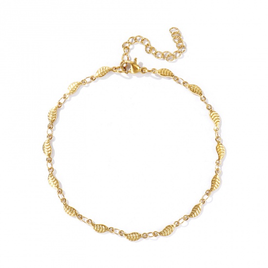 Picture of Wholesale 304 Stainless Steel Handmade Link Chain Anklet, 18K Real Gold Plated Eco-friendly PVD Anti-Tarnish Hypoallergenic, Women's Stylish Simple & Casual Gift Jewelry Supply, 21cm(8.3") + 5cm(2") long, 1 Piece