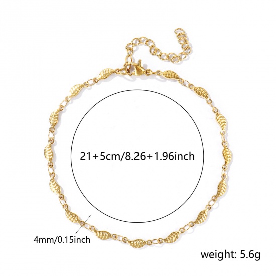 Picture of Wholesale 304 Stainless Steel Handmade Link Chain Anklet, 18K Real Gold Plated Eco-friendly PVD Anti-Tarnish Hypoallergenic, Women's Stylish Simple & Casual Gift Jewelry Supply, 21cm(8.3") + 5cm(2") long, 1 Piece
