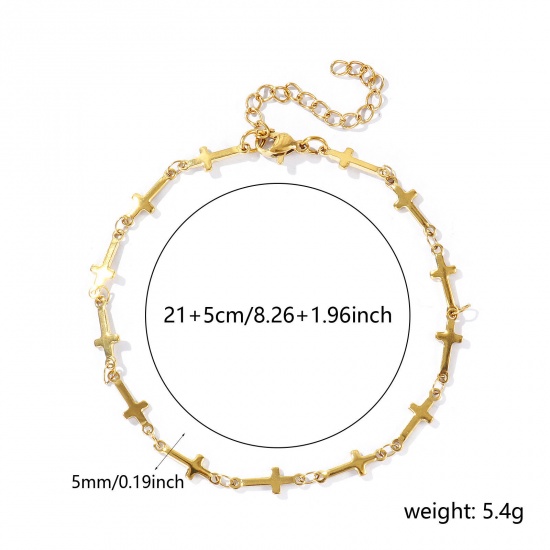 Picture of Wholesale 304 Stainless Steel Handmade Link Chain Anklet, 18K Real Gold Plated Eco-friendly PVD Anti-Tarnish Hypoallergenic, Women's Stylish Simple & Casual Gift Jewelry Supply, 21cm(8.3") + 5cm(2") long, 1 Piece