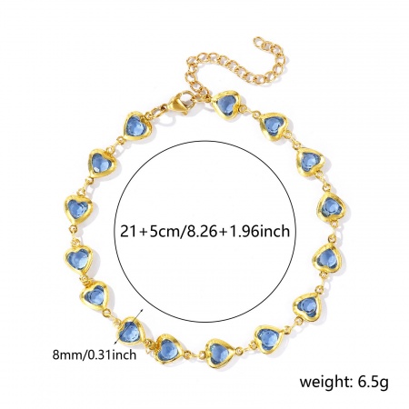 Bild von Großhandel Herz Blau Strassstein 304 Edelstahl & Glas Handgefertigte Gliederkette Fußketten, 18K Vergoldet Frauen Stilvoll Einfach und lässig Geschenk Schmuckbedarf, 21cm + 5cm lang, 1 Strang