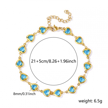 Bild von Großhandel Herz Hellblau Strassstein 304 Edelstahl & Glas Handgefertigte Gliederkette Fußketten, 18K Vergoldet Frauen Stilvoll Einfach und lässig Geschenk Schmuckbedarf, 21cm + 5cm lang, 1 Strang