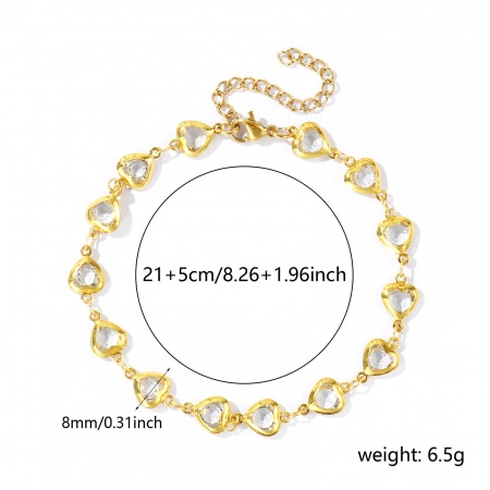 Bild von Großhandel Herz Transparent Strassstein 304 Edelstahl & Glas Handgefertigte Gliederkette Fußketten, 18K Vergoldet Frauen Stilvoll Einfach und lässig Geschenk Schmuckbedarf, 21cm + 5cm lang, 1 Strang