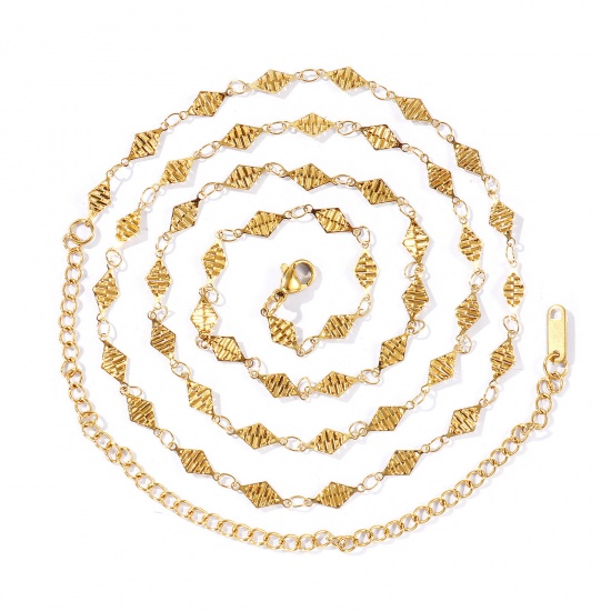 Imagen de Diamond Collar de Cadena del Vientre de la Cintura del Cuerpo Al Por Mayor, 18K Oro Real Chapado 304 Acero Inoxidable Cadena de Eslabones Hechos a Mano, Mujeres PVD Romántico Pastoral Natural Regalo Joyería Para Minorista, 70cm + 16cm longitud, 1 Unidad
