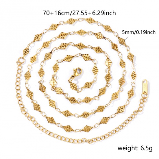 Imagen de Diamond Collar de Cadena del Vientre de la Cintura del Cuerpo Al Por Mayor, 18K Oro Real Chapado 304 Acero Inoxidable Cadena de Eslabones Hechos a Mano, Mujeres PVD Romántico Pastoral Natural Regalo Joyería Para Minorista, 70cm + 16cm longitud, 1 Unidad