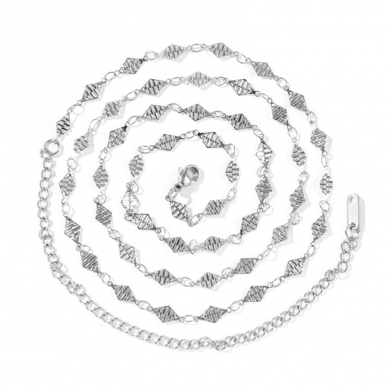 Imagen de Diamond Collar de Cadena del Vientre de la Cintura del Cuerpo Al Por Mayor, Tono de Plata 304 Acero Inoxidable Cadena de Eslabones Hechos a Mano, Mujeres Romántico Pastoral Natural Regalo Joyería Para Minorista, 70cm + 16cm longitud, 1 Unidad