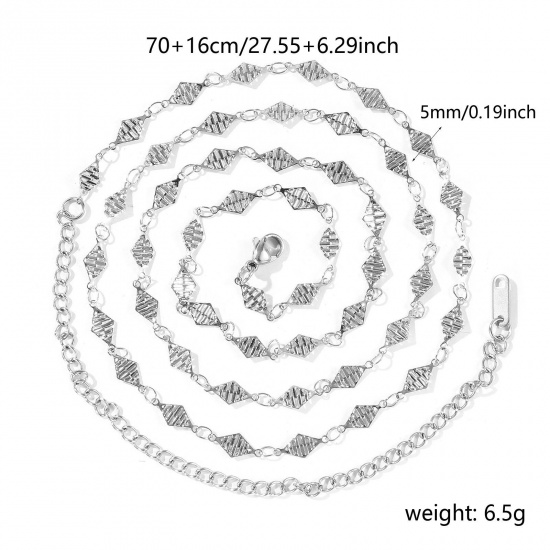 Imagen de Diamond Collar de Cadena del Vientre de la Cintura del Cuerpo Al Por Mayor, Tono de Plata 304 Acero Inoxidable Cadena de Eslabones Hechos a Mano, Mujeres Romántico Pastoral Natural Regalo Joyería Para Minorista, 70cm + 16cm longitud, 1 Unidad