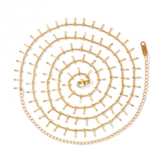 Imagen de Panícula Collar de Cadena del Vientre de la Cintura del Cuerpo Al Por Mayor, 18K Oro Real Chapado 304 Acero Inoxidable Cadena de Eslabones Hechos a Mano, Mujeres PVD Romántico Pastoral Natural Regalo Joyería Para Minorista, 70cm + 16cm longitud, 1 Unidad